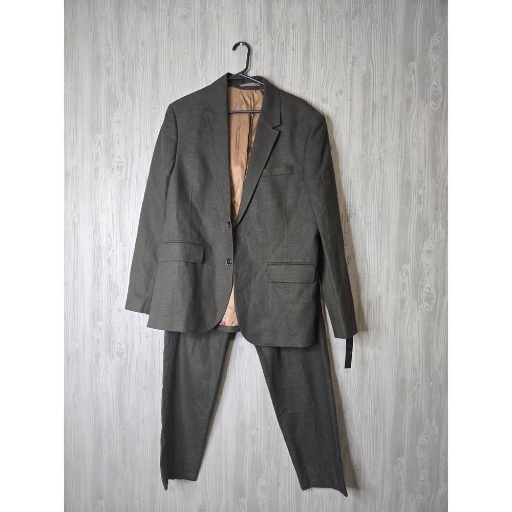 Abercrombie & Fitch Suit Mens 40R 30x32 Cotton Linen Blend Brown Green 2 Piece